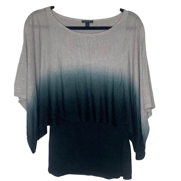 Lafayette 148 NY Linen Blend Top Size S Ombre Green & Gray Dolman Sleeve Layered - Picture 1 of 10